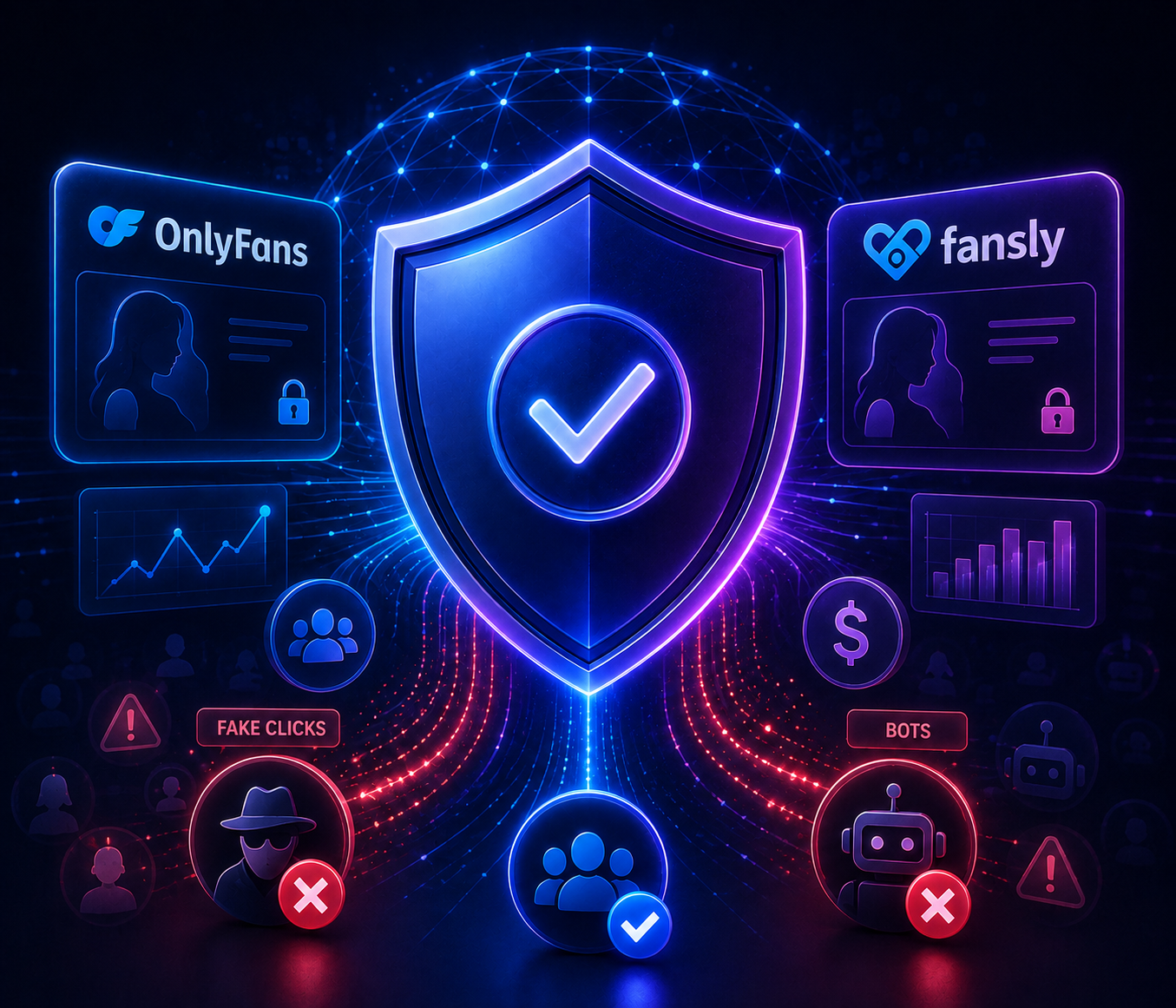 A security shield protecting adult creator promotion traffic