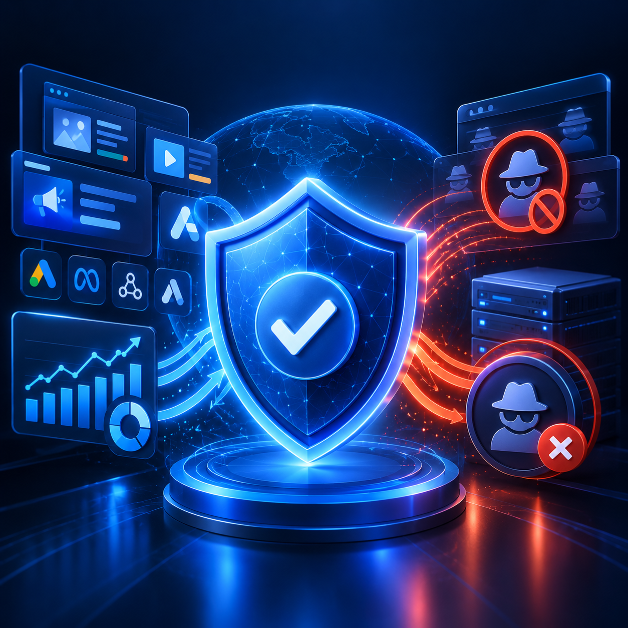 A security shield protecting paid media campaigns